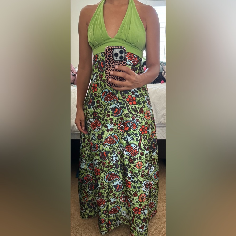 Paisley Green halter dress size small
